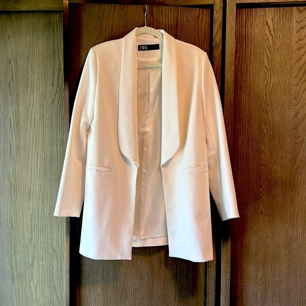 Zara White Long Tuxedo Jacket XL